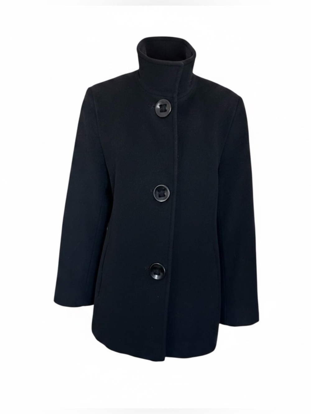 Angora and wool -  Classic Black Women's  Stand-Collar Coat -Small